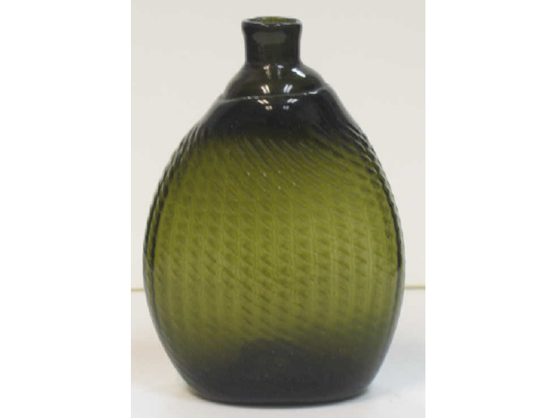 Appraisal: ATTR PITKINS GLASS WORKS MANCHESTER CONNECTICUT Pitkin type flask olive-green