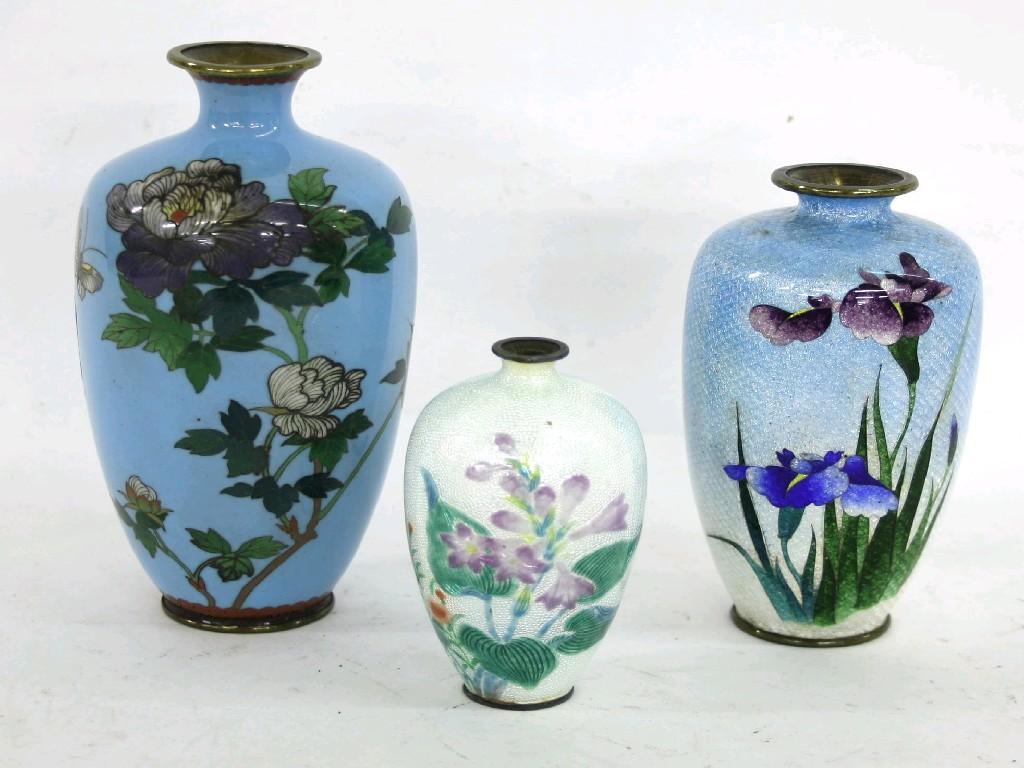 Appraisal: Small Japanese cloisonne vase decorated with butterflies amidst flowering foliage