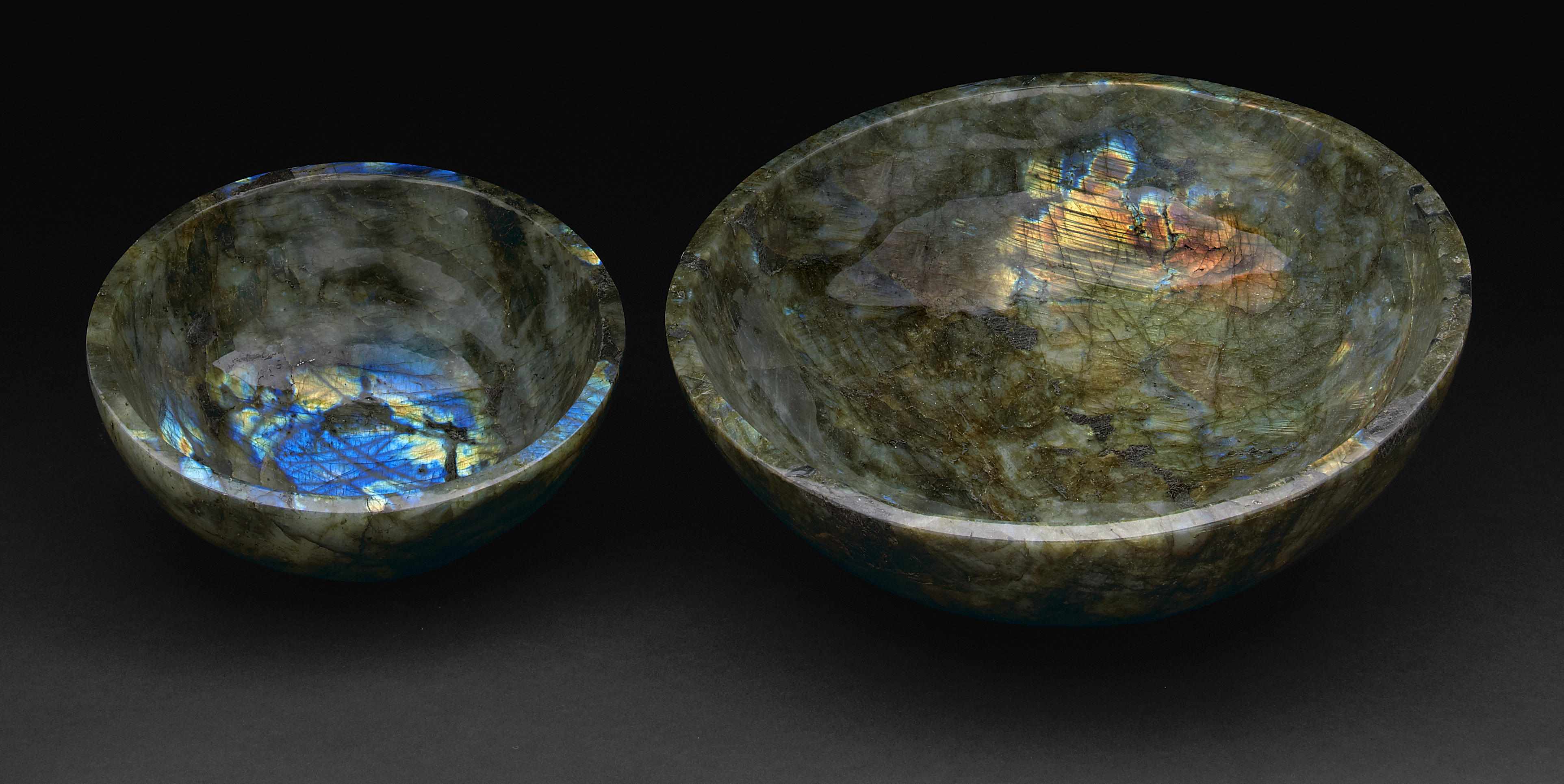 Appraisal: Two Labradorite Bowls Bekily Madagascar Fantastic blue sheen and excellent