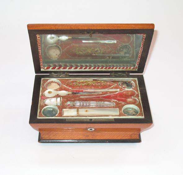 Appraisal: A CONTINENTAL SATINWOOD AND CUT STEELWORK SEWING BOX the rectangular