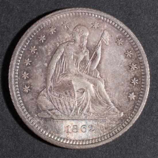 Appraisal: Two United States seated Liberty type silver quarter dollars AU-