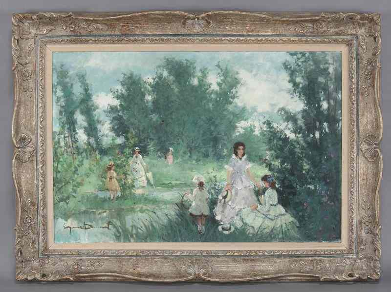 Appraisal: Eugenio Alvarez Dumont ''A Day by the Lake'' oilpainting on