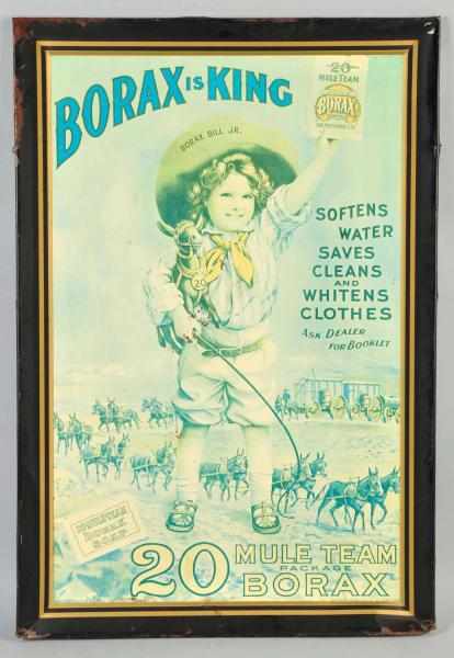 Appraisal: Tin Borax King Soap Sign Description Image of boy dressed