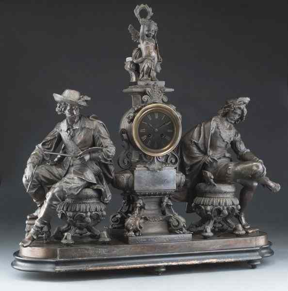 Appraisal: French bronzed spelter figural mantle clock the elaborate renaissance centre