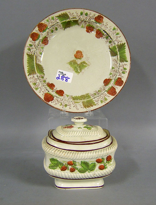 Appraisal: Strawberry covered sugar and plate th c