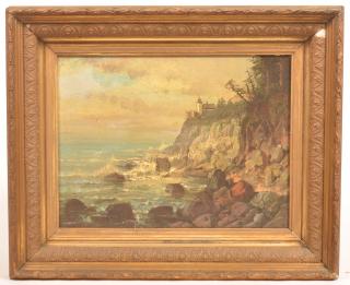 Appraisal: C P Weber Cliff Scene with Lighthouse Painting th Century