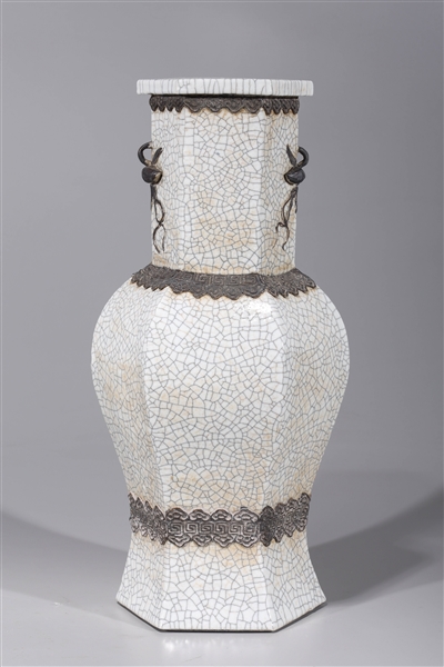 Appraisal: Tall Chinese white crackle glazed ceramic vase with molded double