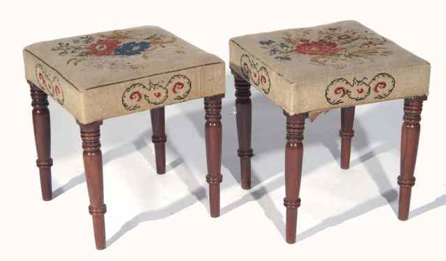 Appraisal: A PAIR OF TH CENTURY STOOLS on turn mahogany supports