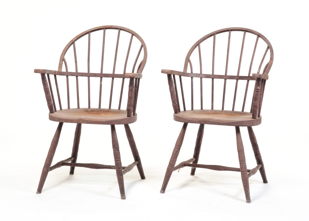 Appraisal: PAIR OF AMERICAN IRON WINDSOR STYLE ARMCHAIRS Late th century