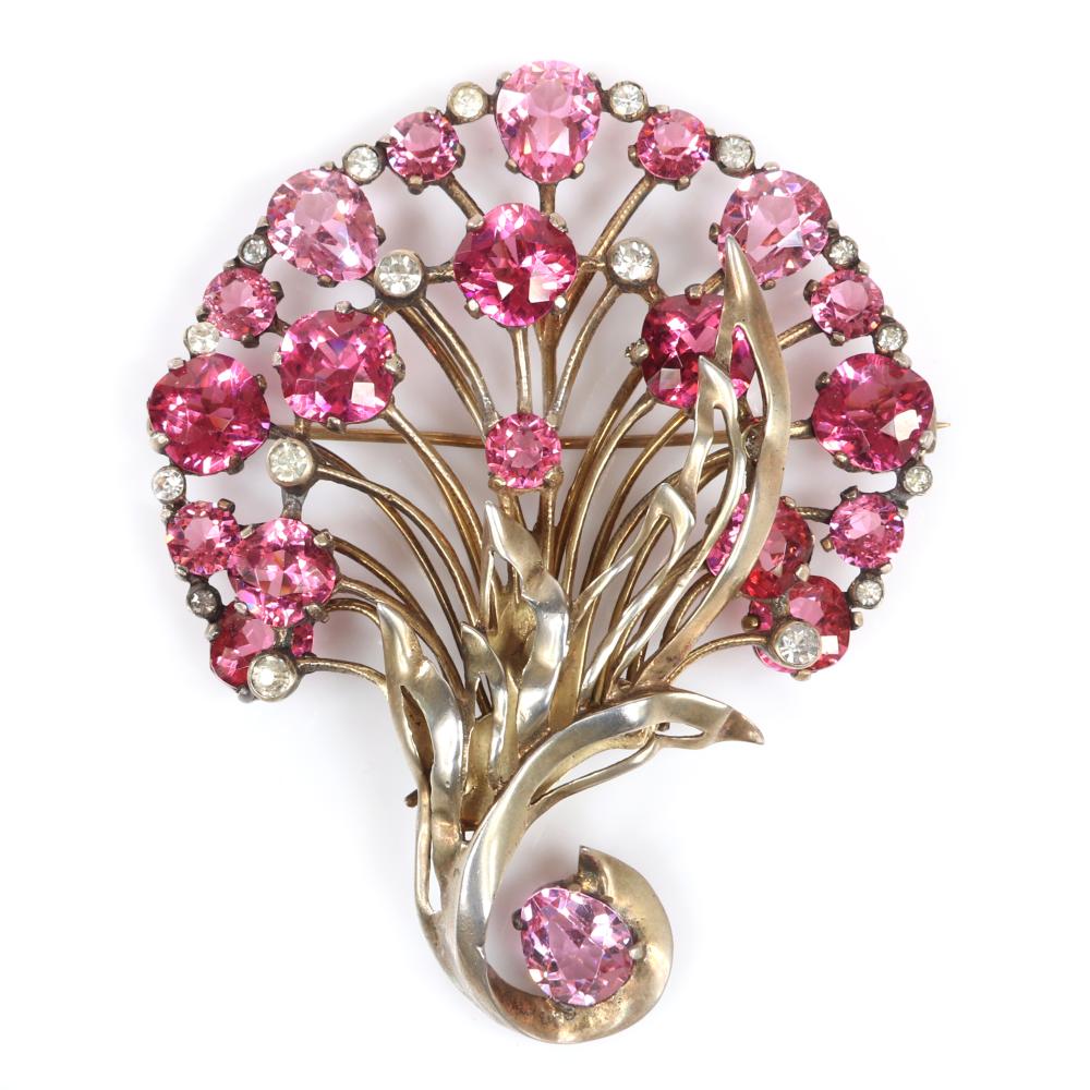 Appraisal: EISENBERG ORIGINAL STERLING VERMEIL FLORAL BROOCH WITH MULTI-HUED PINK STONE