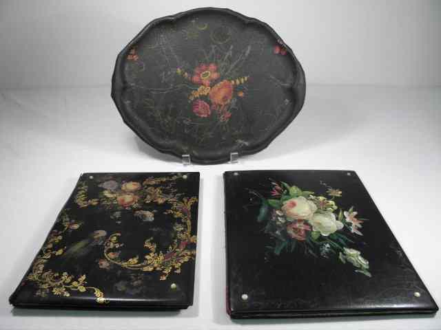 Appraisal: Lot including two Victorian hand painted black lacquer folios and