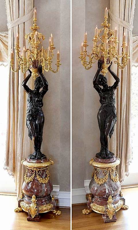 Appraisal: Pair Monumental Louis XV Style Figural Torch res Continental late