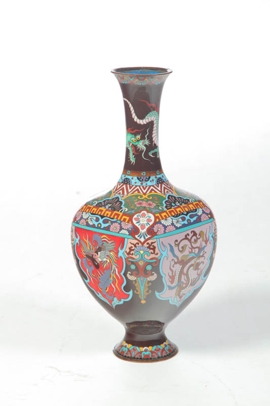 Appraisal: CLOISONNE VASE Asian th century brass Paneled baluster form with