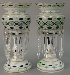 Appraisal: Pair of overlay lusters white to green ht in Pair