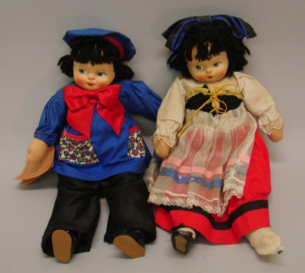 Appraisal: Pair of mask face Molly'es dolls Tagged Pierre of France