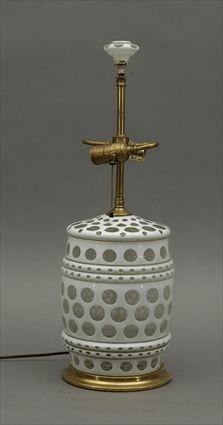 Appraisal: Bohemian White Cut-to-Clear Glass Spirit Barrel Mounted as a Lamp