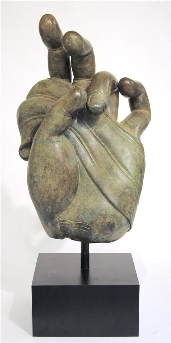 Appraisal: Large metal sculpture of hand in Buddhist gesture mounted on