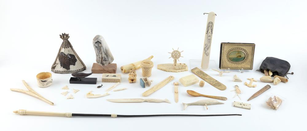 Appraisal: BOX LOT OF ITEMS IN WHALEBONE ANTLER ETC TH CENTURY