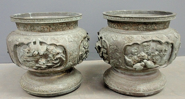 Appraisal: - Large pair of Japanese bronze planters th c each