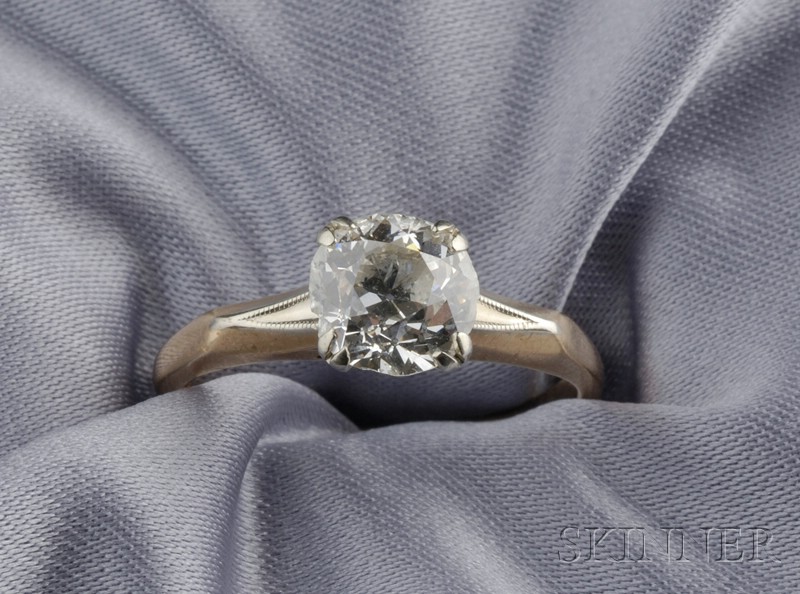 Appraisal: Diamond Solitaire prong-set with an old mine-cut diamond weighing approx