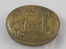 Appraisal: A th century Dutch oval brass tobacco box embossed with