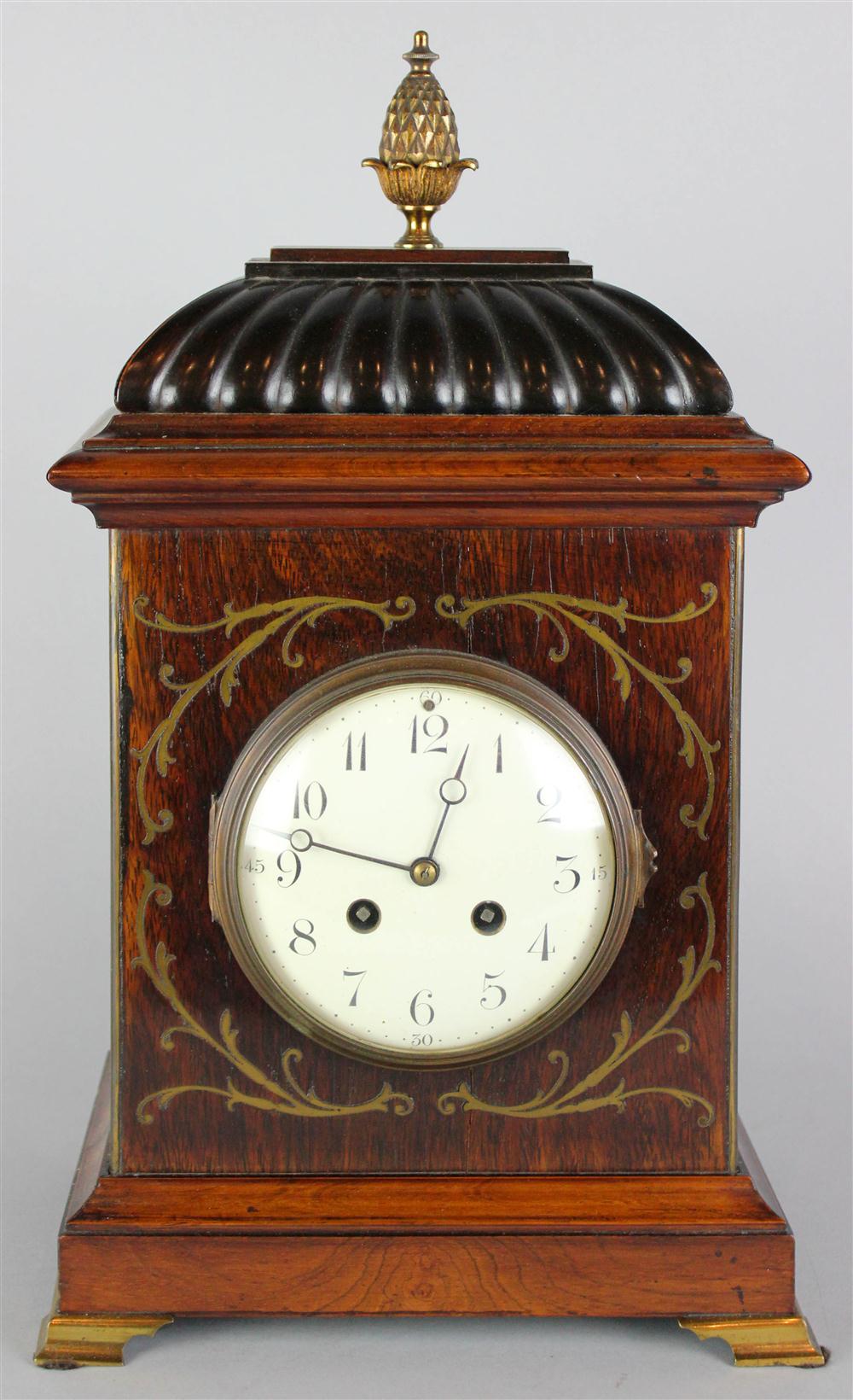 Appraisal: VICTORIAN BRASS-INLAID MAHOGANY BRACKET CLOCK late th C the works