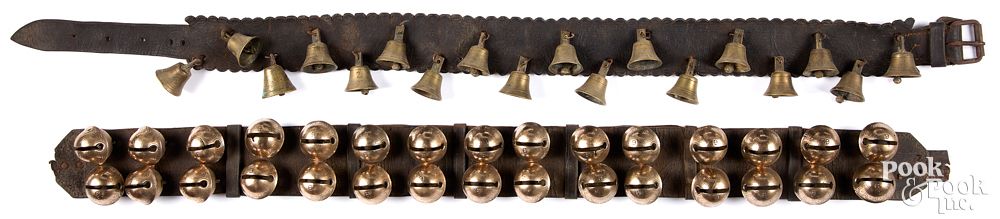 Appraisal: Two strands of antique brass sleigh bells Two strands of