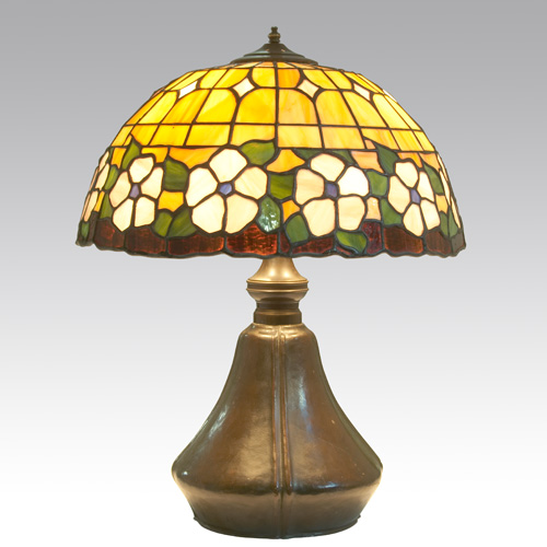 Appraisal: BRADLEY AND HUBBARD Table lamp its hemispherical slag-glass shade with