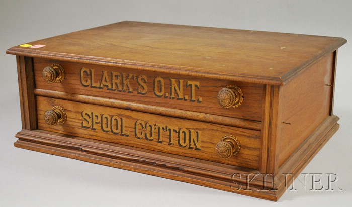 Appraisal: Clarks O N T Spool Cotton Walnut Two-Drawer Retail Countertop