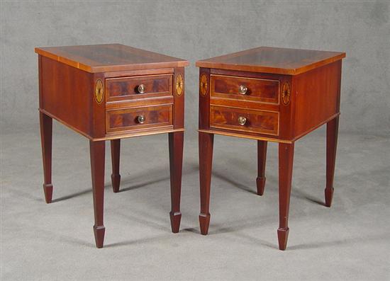 Appraisal: Pair of Hekman One-Drawer Stands Late th Century Burl mahogany