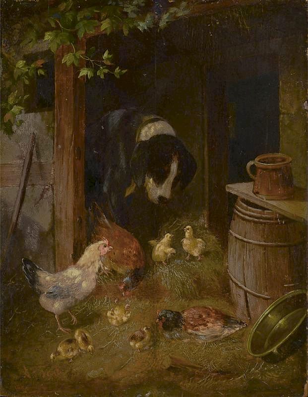 Appraisal: Barn Scene by Arthur Fitzwilliam Tait Arthur Fitzwilliam Tait -