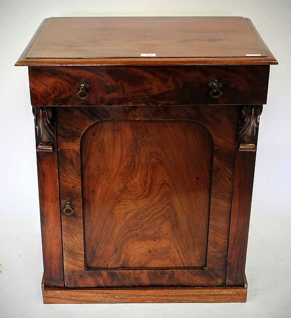 Appraisal: A VICTORIAN MAHOGANY PEDESTAL SIDE CABINET with hinged projecting top