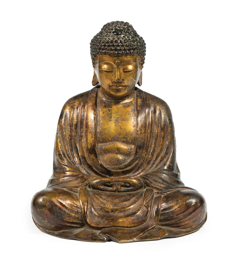 Appraisal: Chinese Parcel-Gilt Bronze Figure of Amitabha modeled seated in vajraparyankasana