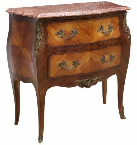 Appraisal: French Louis XV style marble-top bombe commode th c rouge