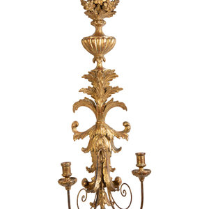 Appraisal: A Pair of Louis XV Style Giltwood Two-Light Wall Sconces