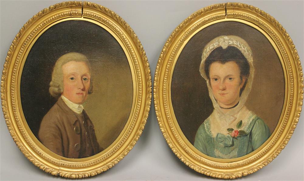 Appraisal: AMERICAN SCHOOL TH CENTURY PAIR OF OVAL PORTRAITS Oil on