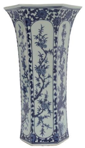 Appraisal: Chinese blue and white porcelain vase hexagonal form with flared