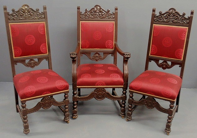 Appraisal: Six Jacobean style mahogany chairs c with carved grotesque mask