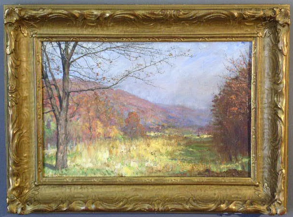 Appraisal: Oil on board landscape painting signed B E Ward x