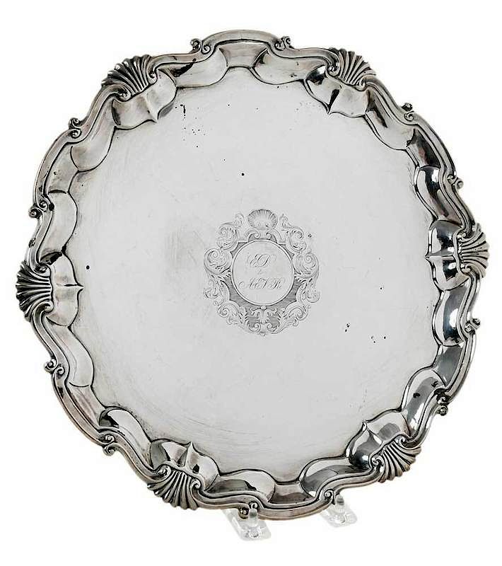 Appraisal: George II English Silver Tray London round scalloped border with