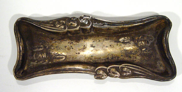 Appraisal: Rectangular Art Nouveau silver dish embossed with waterlilies indistinctly hallmarked