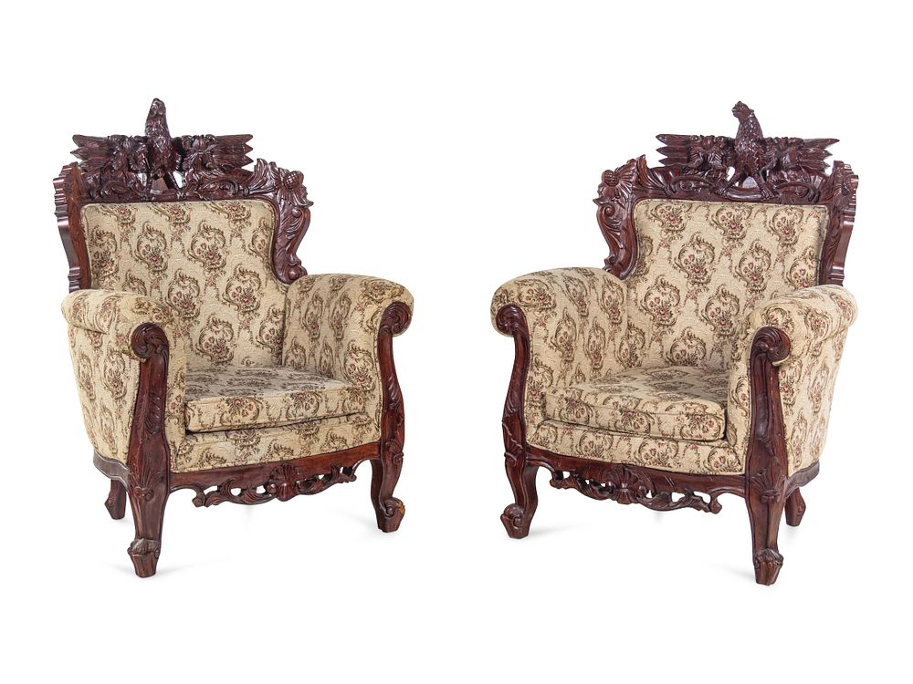 Appraisal: A Pair of Anglo-Colonial Style Carved Mahogany Armchairs A Pair