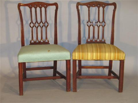 Appraisal: PAIR OF GOTHIC CHIPPENDALE STYLE MAHOGANY CHAIRS Mid- th century