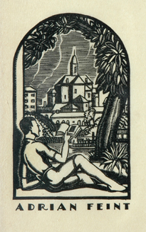 Appraisal: Adrian Feint - Bookplate - Adrian Feint wood engraving x