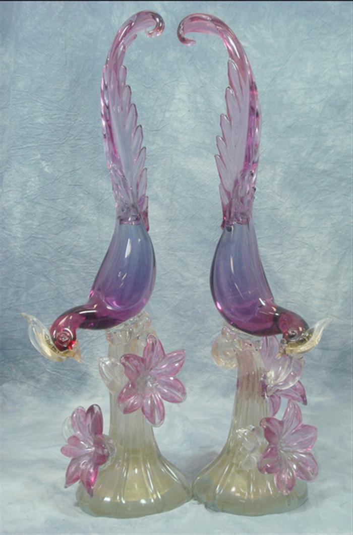 Appraisal: Pr Venetian glass cockatoo figures amethyst and clear h no