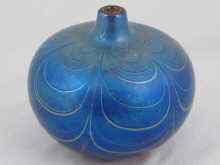 Appraisal: A studio glass vase the iridescent blue metal drawn into