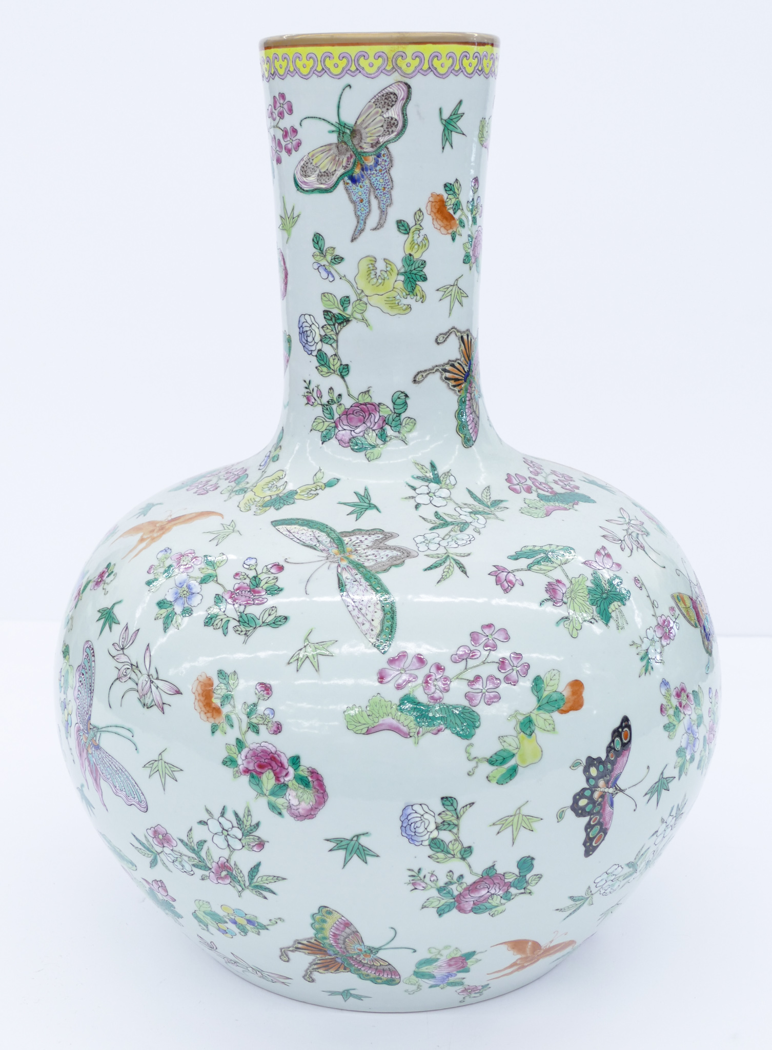 Appraisal: Chinese Republic Large Butterfly Bottle Vase ''x '' Polychrome enameled