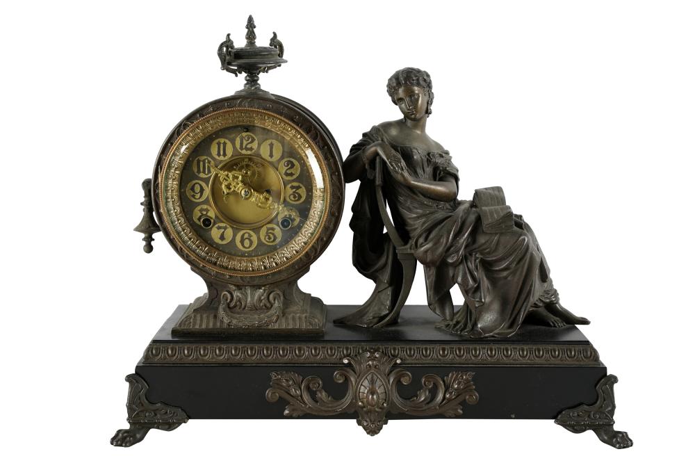 Appraisal: EMPPIRE STYLE SPELTER MANTEL CLOCKsigned to movement Ansonia Clock Co