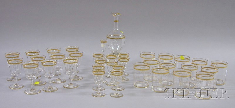 Appraisal: Approximately Thirty-six Pieces of Gold Banded Colorless Glass Stemware including