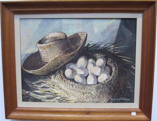 Appraisal: MARTINEZ ANDRES Oil on canvas Hat and eggs x